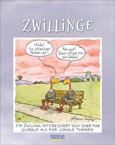 Zwillinge 2025: Sternzeichenkalender-Cartoonkalender als Wandkalender im Format 19 x 24 cm.