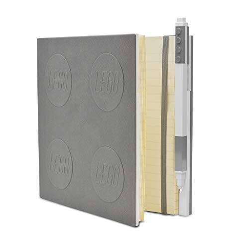 IQ LEGO Stationary Locking Notebook - Schreibwaren Notizbuch mit Gelstift - Notizbuch mit 352 quadratischen Papierseiten und Gelschreiber - Grau