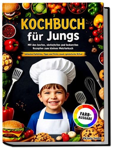 Kochbuch für Jungs: Mit den besten, einfachsten und leckersten Rezepten zum kleinen Meisterkoch | Inklusive Farbfotos, Tipps und Tricks sowie spielerische Rätsel